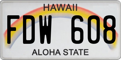 HI license plate FDW608