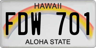 HI license plate FDW701
