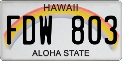HI license plate FDW803