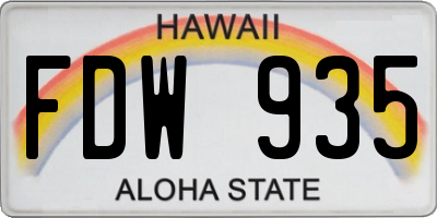 HI license plate FDW935