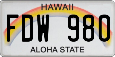 HI license plate FDW980