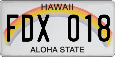 HI license plate FDX018