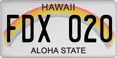 HI license plate FDX020