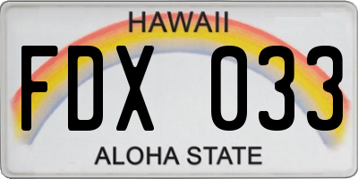 HI license plate FDX033