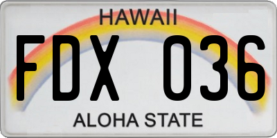 HI license plate FDX036