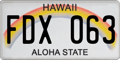 HI license plate FDX063
