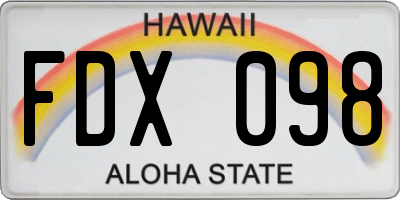 HI license plate FDX098