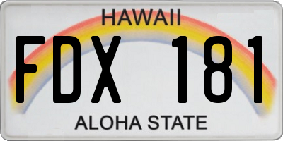 HI license plate FDX181