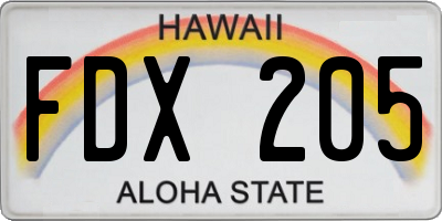 HI license plate FDX205