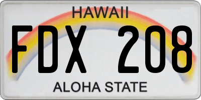 HI license plate FDX208