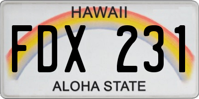 HI license plate FDX231