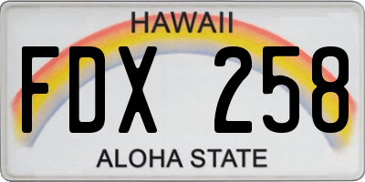 HI license plate FDX258