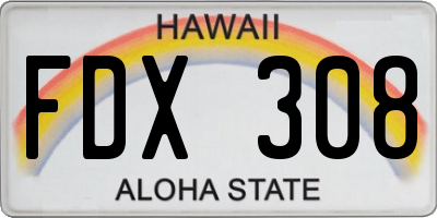 HI license plate FDX308