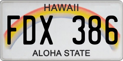 HI license plate FDX386
