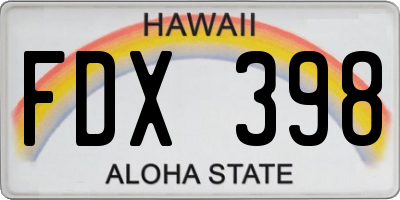 HI license plate FDX398