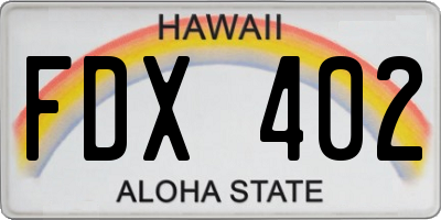 HI license plate FDX402