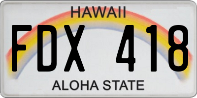 HI license plate FDX418