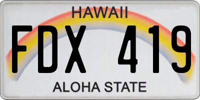HI license plate FDX419