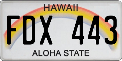 HI license plate FDX443