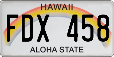 HI license plate FDX458