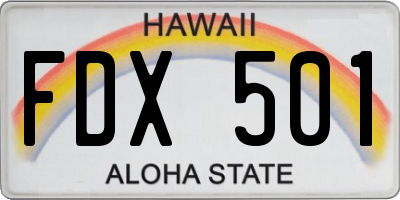 HI license plate FDX501