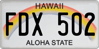 HI license plate FDX502