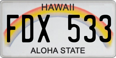 HI license plate FDX533
