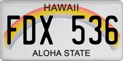 HI license plate FDX536