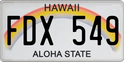 HI license plate FDX549