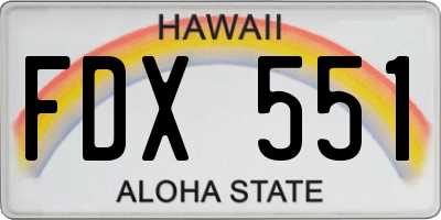 HI license plate FDX551