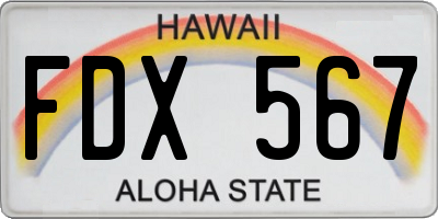 HI license plate FDX567