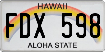 HI license plate FDX598