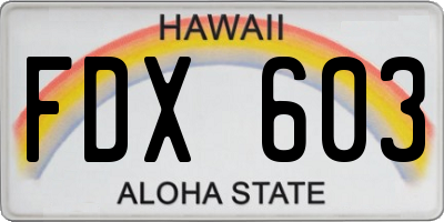 HI license plate FDX603