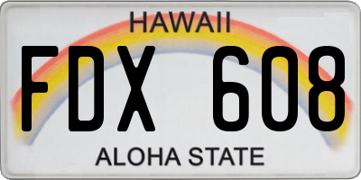HI license plate FDX608