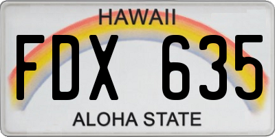 HI license plate FDX635