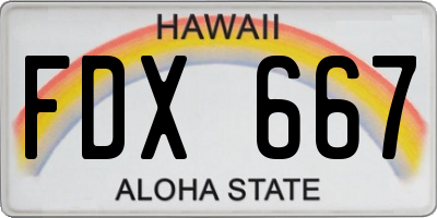 HI license plate FDX667