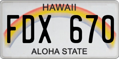 HI license plate FDX670