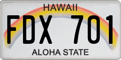 HI license plate FDX701