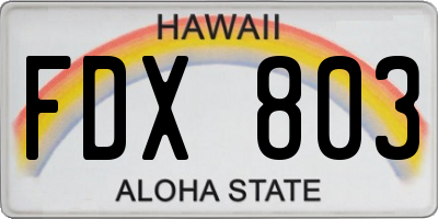 HI license plate FDX803