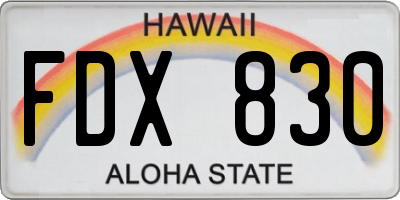 HI license plate FDX830