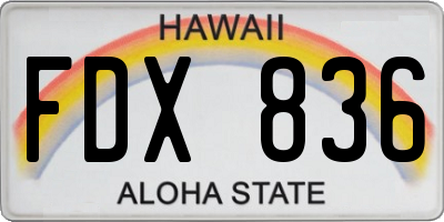 HI license plate FDX836