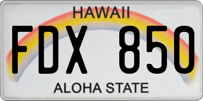 HI license plate FDX850