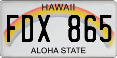 HI license plate FDX865