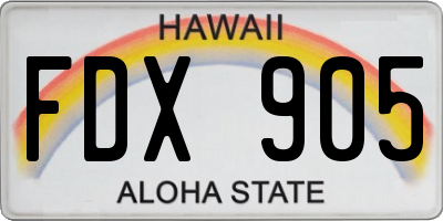 HI license plate FDX905