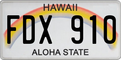 HI license plate FDX910