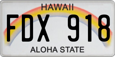 HI license plate FDX918