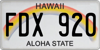 HI license plate FDX920
