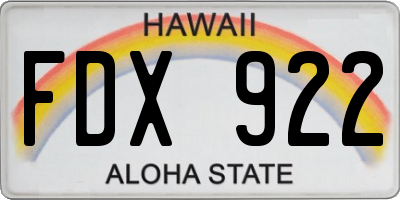 HI license plate FDX922