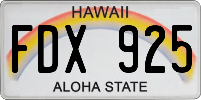 HI license plate FDX925