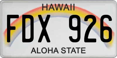 HI license plate FDX926